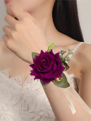Versatile Velvet Purple Wrist Corsage and Boutonniere for Grooms & Bridesmaids