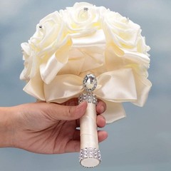 Ivory Cream Bouquet for Bride Bridesmaids with Diamond Soft Ribbons Artificia…