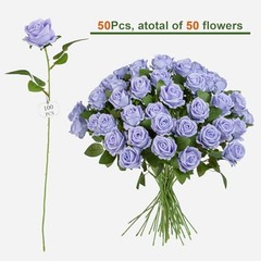 Artificial Flowers Roses Touch Fake Rose Bouquet Flower 50 Light Purple 50pcs