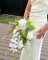 Pure White & Green Wedding waterfall Bouquet – artificial real touch orchid rose