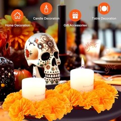 12 Pcs Day of The Dead Candle Rings Wreaths 6 Inch Artificial Orange Floral