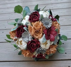 Burgundy Gray Peach Bridal Bouquet Sola Wood Hydrangea Wedding Bride Flowers