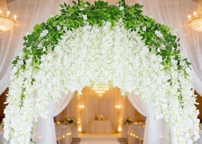 100Pcs Wisteria Hanging Flowers,3.6 Feet/Piece White Hanging White-100pcs