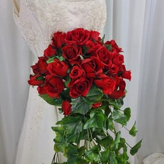 Roses Are Red Waterfall Faux Silk Wedding Bouquet