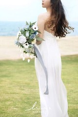 Ling’s Moment Dusty Blue Bridal Bouquet Cascading, Wedding Bouquets for Bride…