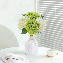 4 Pcs Artificial Hydrangea Flowers, Real Touch Silk Hydrangeas with Green White