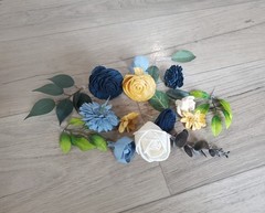 Dusty Blue Gold Cake Flowers Yellow Navy Sola Wood DIY Wedding Topper