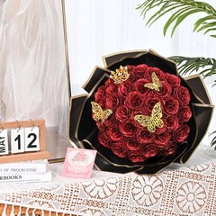 Waipfaru Glitter Roses Bouquet, DIY Fake Flowers Birthday 36pcs, Red