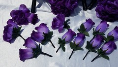 17 Pc. Wedding Bouquet Package, Purple Roses, Purple & Black Wedding Bouquet Set
