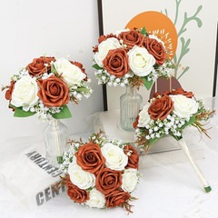 Set of 6 Artificial Bridesmaid Bouquets – Burnt Orange & White Floral Decor