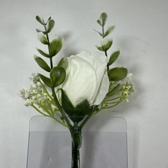 Corsage and Boutonniere Set Cream Ivory Roses Baby’s Breath Greenery Handmade
