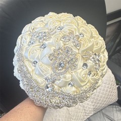 Ivory Rose Rhinestone Artificial Fabric Wedding Flower Bouquet Door Decoration