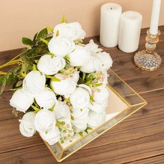 WHITE 3 Bouquets 13″ Silk Rose Bud Artificial FLOWER Bushes Party Decorations