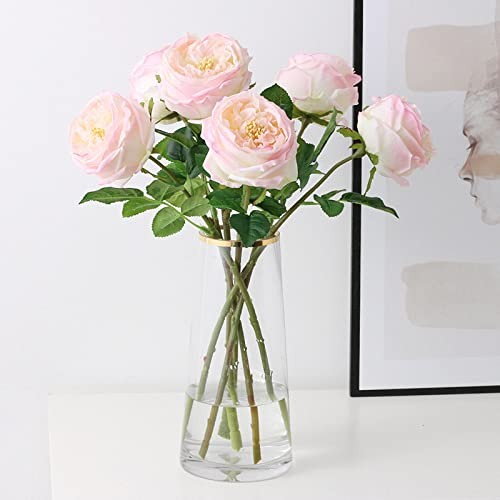 Fake Flowers Realistic Roses Bouquet Spring Fall Winter 4 PCS Light Pink