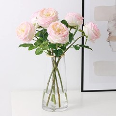Fake Flowers Realistic Roses Bouquet Spring Fall Winter 4 PCS Light Pink