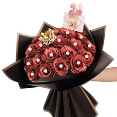25 Pcs Glitter Roses Bouquet,DIY Artificial Bouquet of Shiny Faux Rose Red