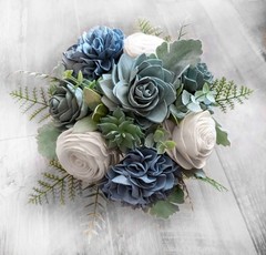 Dusty Blue Sage Sola Wood Bridal Bouquet Succulent Bridesmaid Wedding Flowers