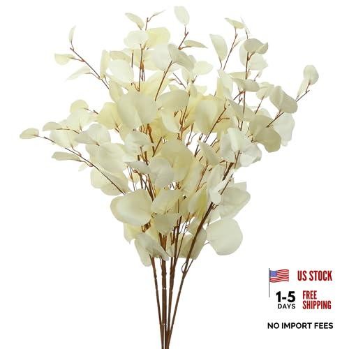 3 PCS Artificial Eucalyptus Stems 33″ Long Cream White Fake Leaves – 3 Pieces