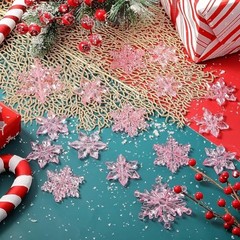 102 Pieces Christmas Vases Filler Decorations for Faux Pink Snowflakes Beads