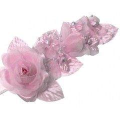 3 pink Silk Pearl & organza flower Corsages 5″x 2.5 with pearl pin