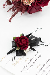 Black Burgundy Corsage and Boutonniere Set for Wedding Prom, Artificial Calla Li