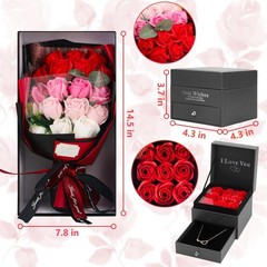 Preserved Red Rose Flowers with Love Necklace Gifts for Women Mom Birthday Prom