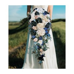 30″ Extra Long Dark Green Navy Cascade Bridal Bouquet Sola Wood Wedding Flowers