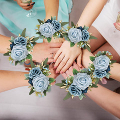 Dusty Blue Flower Wrist Corsage Set of 6 for Weddings & Prom