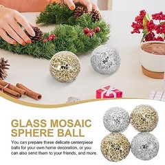 Mosaic Decorative Balls 4 Pcs Decorative Balls 2.4 2 Pcs Gold and 2 Pcs Silver