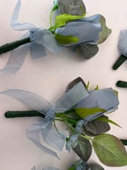 NEW – Lot of 9 Dusty Blue – Rose – Wedding Boutonnieres – Qty 9 with Pearl Pins