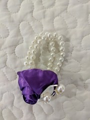 Wedding Bride Prom Wrist Corsage Bracelet Flower Bridesmaid Purple Satin Pearls