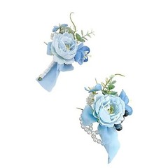 Light Blue Peony Corsage 1 Wrist Corsage & 1 Boutonniere (Light Blue Peony)