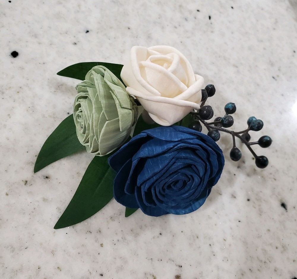 Sage Navy Wedding Cake Flower Eucalyptus Topper Reusable Sola Wood DIY Decor