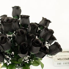 84 Black SILK ROSE BUDS Wedding Party Flowers Bouquets Decorations on SALE