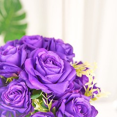PURPLE 2 Bushes 18″ ARTIFICIAL Faux Silk Rose FLOWERS Bouquet Wedding Decoration