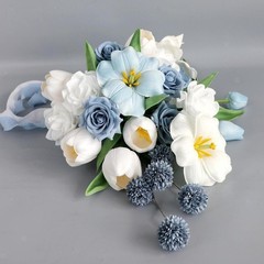 Wedding Bouquet for Bride Tulip Artificial Flowers Elegant Bride Holding Flowers