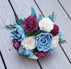 Wine Red Dusty Blue Sola Wood Bridal Bouquet Burgundy Bridesmaid Wedding Flowers