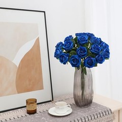 Fake Roses Artificial Flowers – Fake Artificial Roses Silk Flowers 10 Pcs Blue