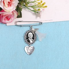 Heart Wedding Bouquet Photo Charm Memorial Keepsake Boutonniere Pin Brooches