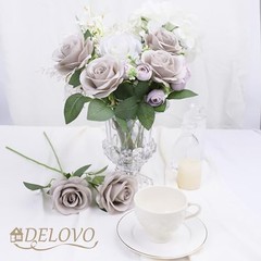 pcs Roses Artificial Flowers Fake Flowers Silk Roses with 16.6L 52Pcs 52 Grey