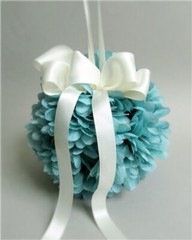 HANDMADE Turquoise Blue SILK Flower WEDDING Pomander Kissing Ball Decor Sphere
