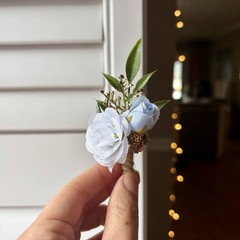 Lot Of 6 Light Blue/White Mini Boutonnieres For Men/Grooms Artificial Flowers