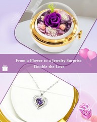 Birthday Gifts for Women Preserved Real Rose with Necklace Purple
