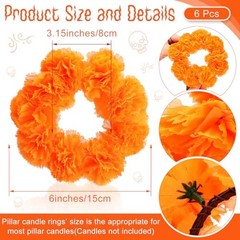 12 Pcs Day of The Dead Candle Rings Wreaths 6 Inch Artificial Orange Floral