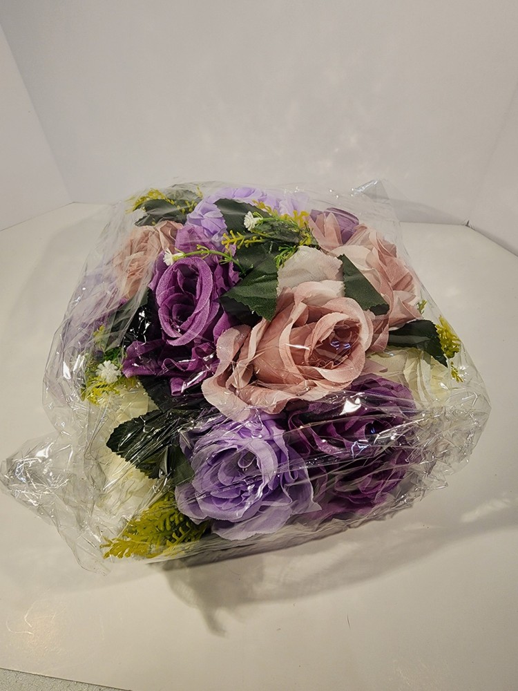 Box Of 12 Artificial Pink, Purple And White Bouquet Floral Centerpieces