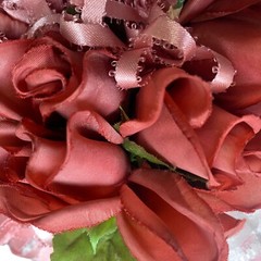 VTG Silk Flower & Lace Streamers Wedding Bridal Bouquet Red Rose & Pink Ribbons
