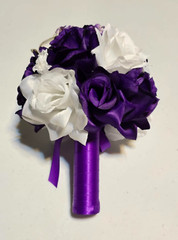 7 Pieces Artificial Flowers Purple White Roses Calla Lilies Wedding Bouquet Set