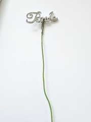 Crystal Cursive BRIDE FLoral Pick Bouquet Pick Silver Plated