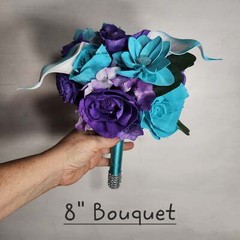 Purple Turquoise Rose Calla Lily Real Touch Bridal Wedding Bouquet Accessories