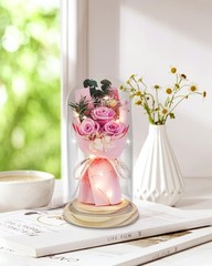 HVY Preserved Flowers Gifts for Her,Preserved Rose Bouquet in Glass Pink